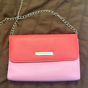 Juicy Couture Red and Pink Clutch with Gold Chain